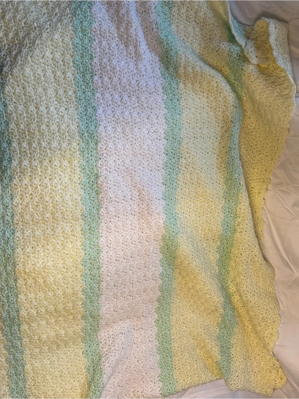 Handmade Pastel Yellow,‎ white & Mint Crochet Baby Blanket